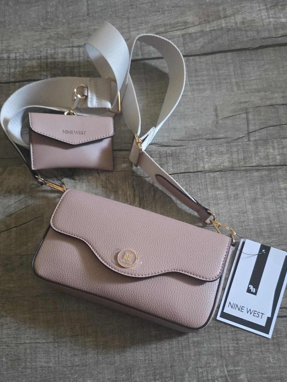 Nine West Powder Pink Pebbled Crossbody with Card Case